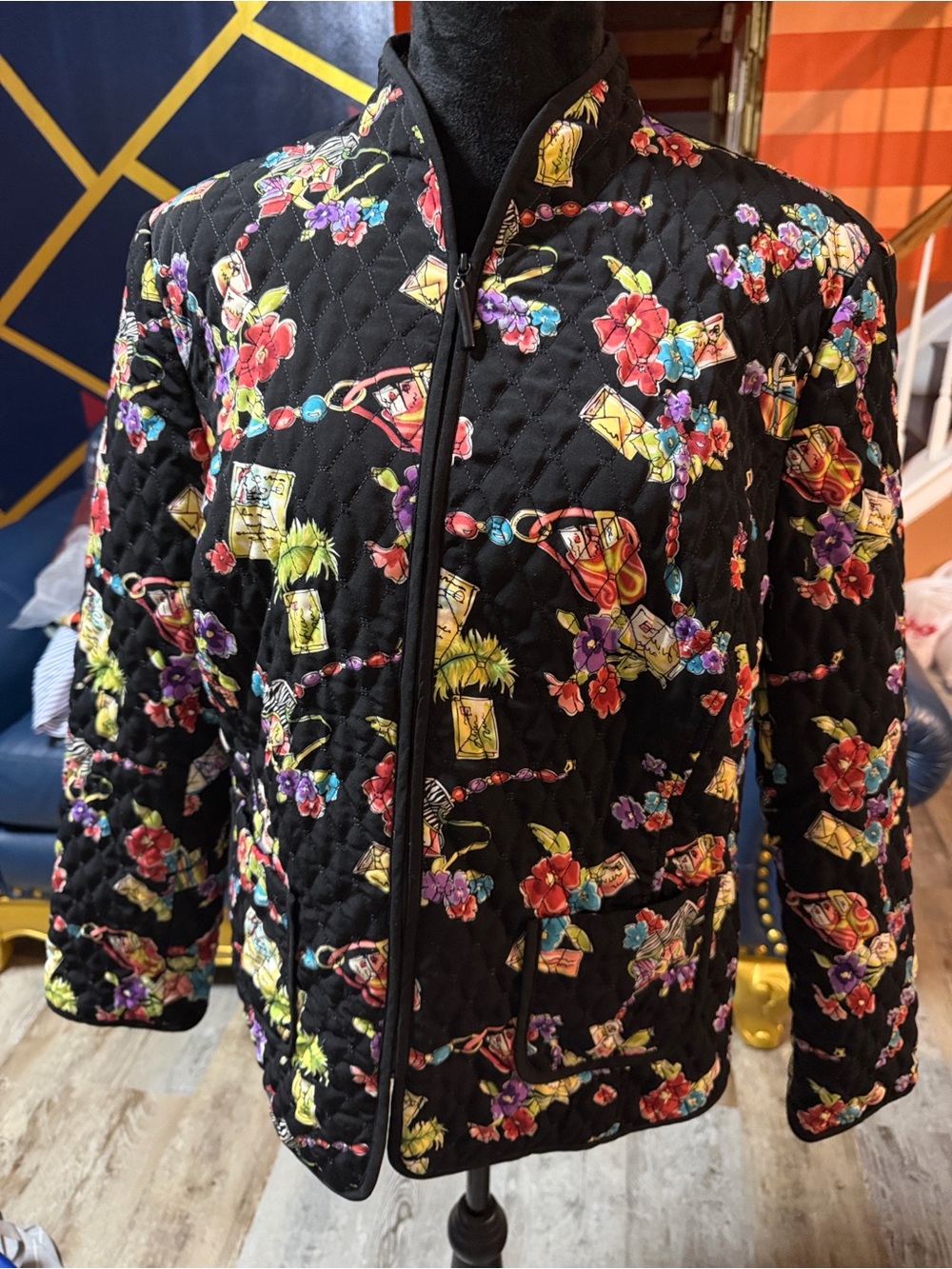 Requirements Quilted Floral Black Jacket - Lightweight Coat